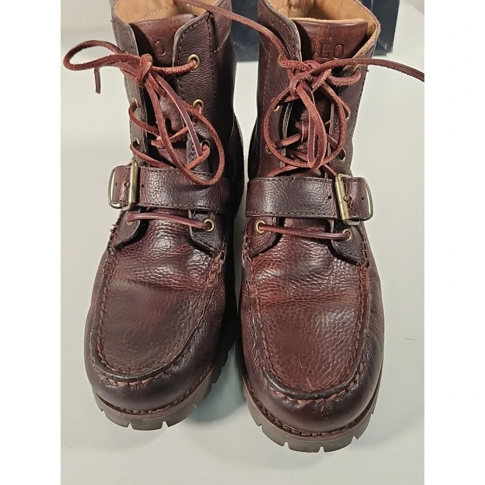 Polo Ralph Lauren Redmond Boots Men's Size 8.5 D Mahogany Leather Lace Up Buckle